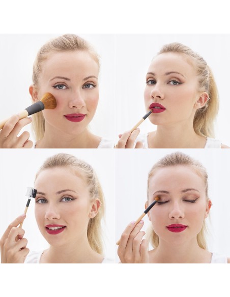 Ensemble de Pinceaux de Maquillage en Bois avec Trousse Miset InnovaGoods 5 Unités
