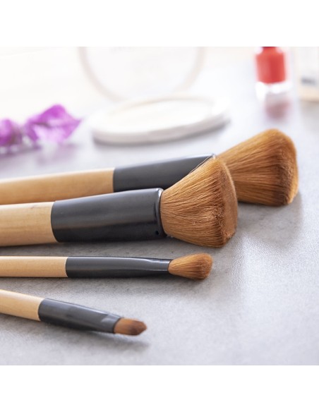 Ensemble de Pinceaux de Maquillage en Bois avec Trousse Miset InnovaGoods 5 Unités