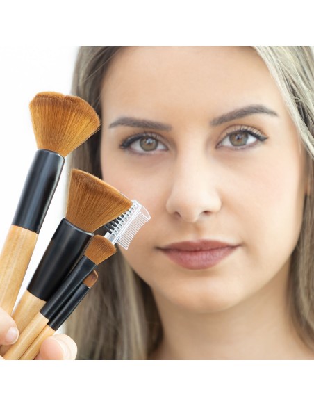 Ensemble de Pinceaux de Maquillage en Bois avec Trousse Miset InnovaGoods 5 Unités