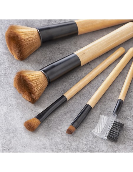Ensemble de Pinceaux de Maquillage en Bois avec Trousse Miset InnovaGoods 5 Unités
