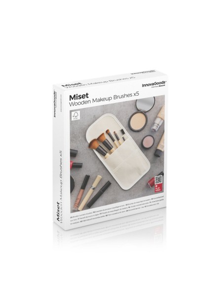 Ensemble de Pinceaux de Maquillage en Bois avec Trousse Miset InnovaGoods 5 Unités