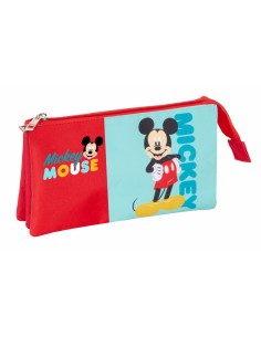 Trousse Fourre-Tout Triple Mickey Mouse Bleu 22 x 12 x 3 cm 2
