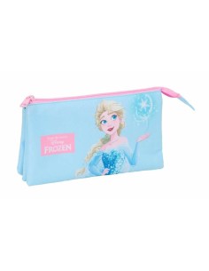 Trousse Fourre-Tout Triple Frozen Bleu Rose 22 x 12 x 3 cm