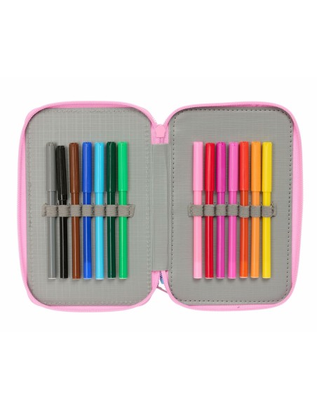 Pochette à crayons triple Stitch Bleu 12,5 x 19,5 x 5,5 cm 37 Pièces