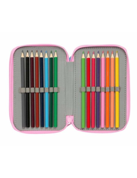 Pochette à crayons triple Stitch Bleu 12,5 x 19,5 x 5,5 cm 37 Pièces