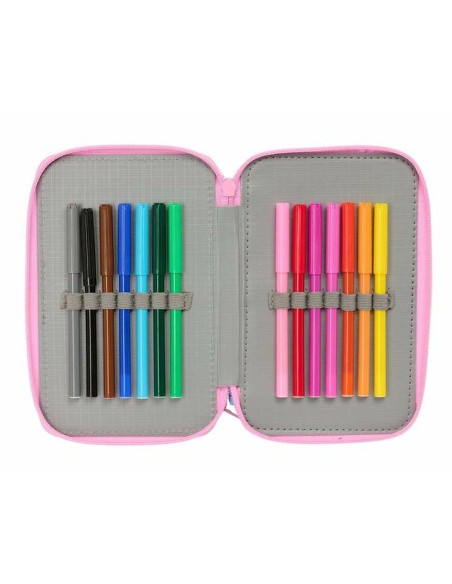 Pochette à crayons triple Stitch Bleu 12,5 x 19,5 x 5,5 cm 37 Pièces