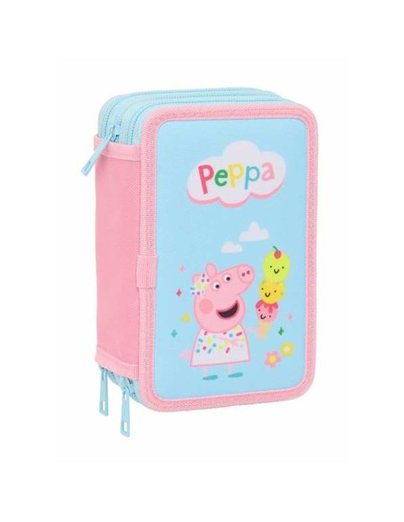Pochette à crayons triple Peppa Pig Bleu 12,5 x 19,5 x 5,5 cm 37 Pièces