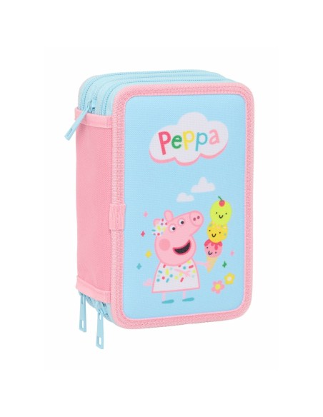 Pochette à crayons triple Peppa Pig Bleu 12,5 x 19,5 x 5,5 cm 37 Pièces