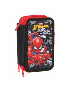 Pochette à crayons triple Spider-Man Noir 12,5 x 19,5 x 5,5 cm 37 Pièces
