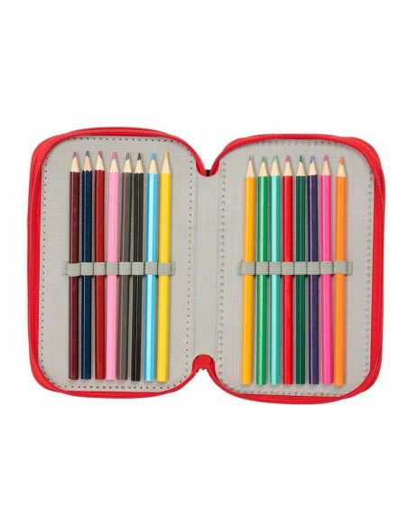 Pochette à crayons triple Spider-Man Noir 12,5 x 19,5 x 5,5 cm 37 Pièces