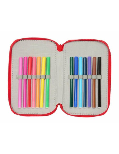 Pochette à crayons triple Spider-Man Noir 12,5 x 19,5 x 5,5 cm 37 Pièces