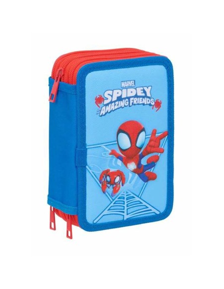 Pochette à crayons triple Spidey Bleu 12,5 x 19,5 x 5,5 cm 37 Pièces