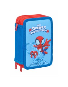 Pochette à crayons triple Spidey Bleu 12,5 x 19,5 x 5,5 cm 37 Pièces 2