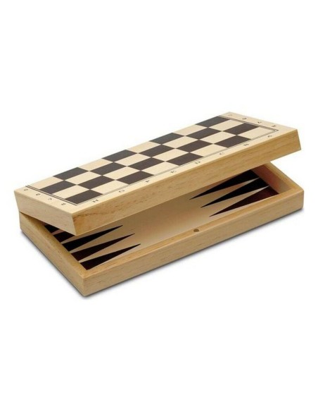 Ensemble de 3 jeux de société Cayro 648 Bois 29 x 29 cm 3-en-1 Jeu d'Échecs Backgamon Femmes