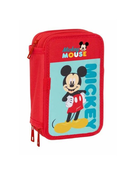 Pochette à crayons triple Mickey Mouse Rouge 12,5 x 19,5 x 5,5 cm 37 Pièces