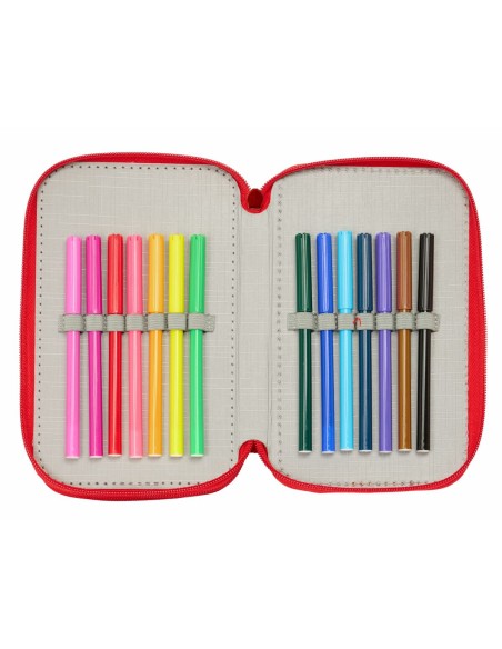 Pochette à crayons triple Mickey Mouse Rouge 12,5 x 19,5 x 5,5 cm 37 Pièces