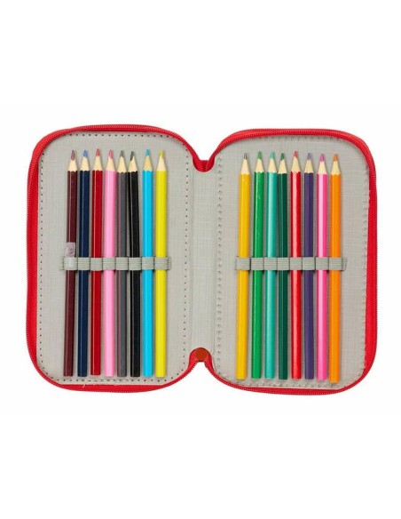 Pochette à crayons triple Mickey Mouse Rouge 12,5 x 19,5 x 5,5 cm 37 Pièces