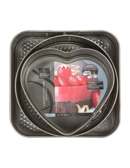 Ensemble de moules avec base amovible Secret de Gourmet Noir Aluminium 3 Pièces