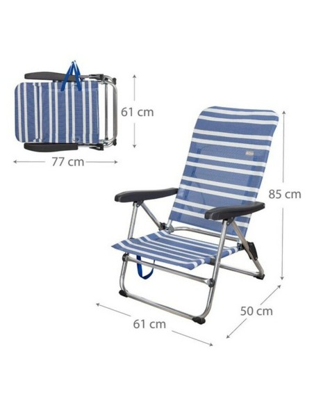 Chaise de Plage Aktive 62601 Blanc Blue marine 61 x 50 x 85 cm Aluminium