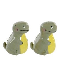 Salière avec couvercle DKD Home Decor LC-173478 Dinosaure Blanc Vert Dolomite 6,6 x 7 x 7,7 cm (2 pcs)
