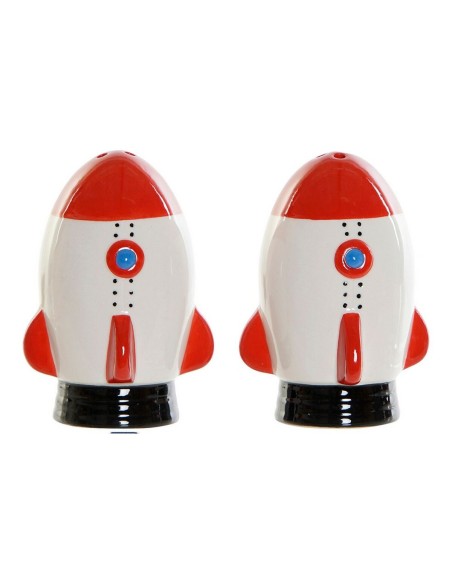 Salière avec couvercle DKD Home Decor Blanc Rouge Dolomite 6,5 x 7 x 9 cm (2 pcs)