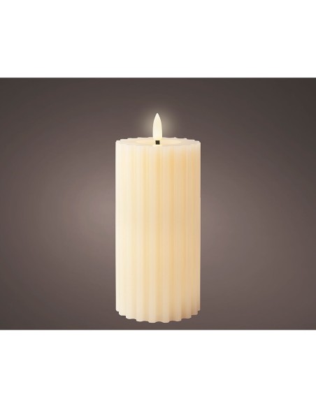 Bougie LED Lumineo Crème Ø 7,5 x 17,3 cm Avec relief (AAA)