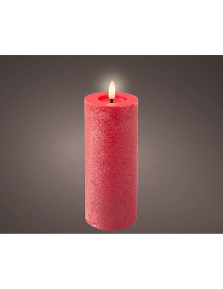Bougie LED Lumineo Rouge Ø 7 x 19 cm Rustique (AAA)