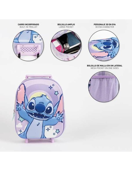 Cartable 3D avec roulettes Stitch Lila 25,0 x 31,0 x 10,0 cm