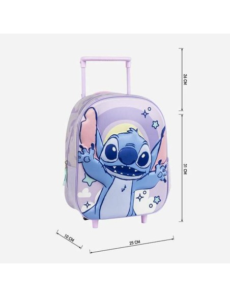 Cartable 3D avec roulettes Stitch Lila 25,0 x 31,0 x 10,0 cm