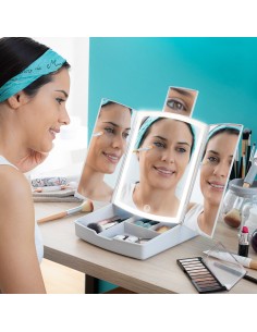 Miroir LED Pliable avec Organisateur de Maquillage 3-en-1 Panomir InnovaGoods