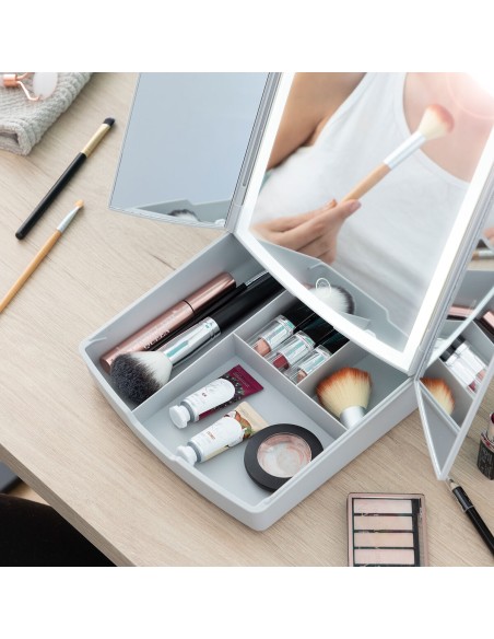 Miroir LED Pliable avec Organisateur de Maquillage 3-en-1 Panomir InnovaGoods