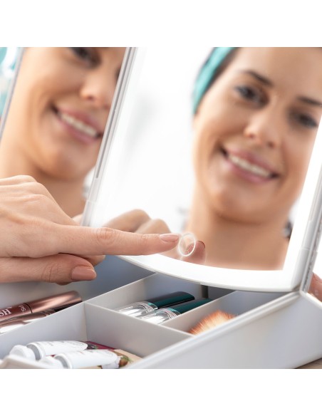 Miroir LED Pliable avec Organisateur de Maquillage 3-en-1 Panomir InnovaGoods