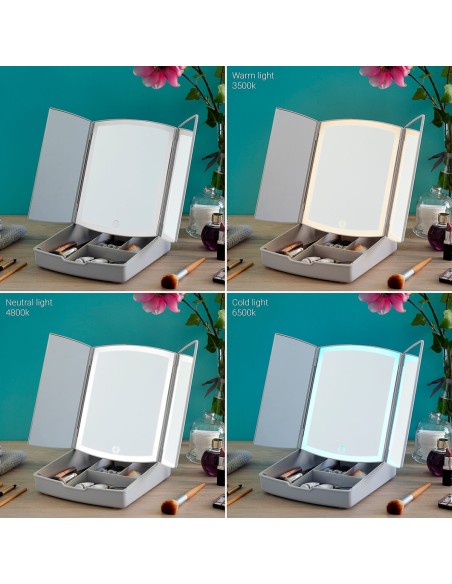 Miroir LED Pliable avec Organisateur de Maquillage 3-en-1 Panomir InnovaGoods