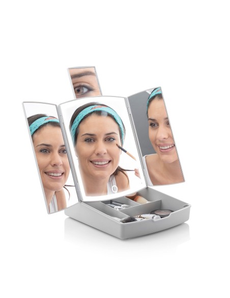 Miroir LED Pliable avec Organisateur de Maquillage 3-en-1 Panomir InnovaGoods
