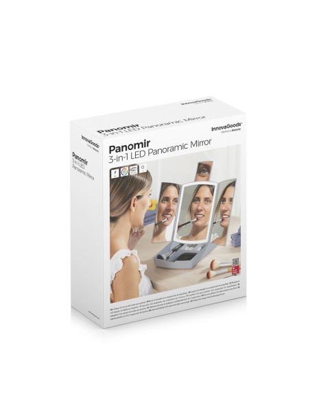 Miroir LED Pliable avec Organisateur de Maquillage 3-en-1 Panomir InnovaGoods