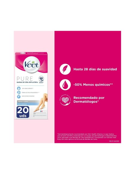 Bandes Épilatoire Corporelles Veet Peau sensible 20 Unités