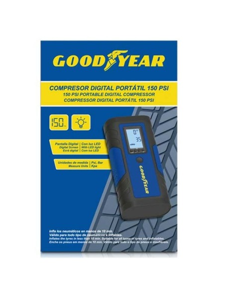 Compresseur d'air portatif avec LED Goodyear GOD0019 2600 mAh 150 PSI 7,4 V