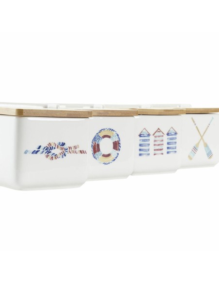 Salière avec couvercle DKD Home Decor Marin Multicouleur Bambou Dolomite 12,5 x 12,5 x 11,5 cm
