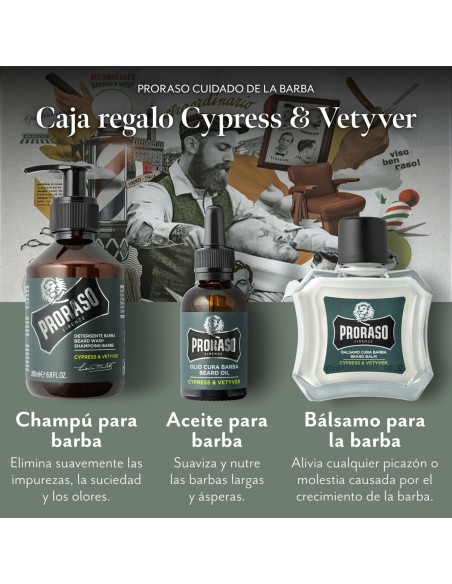 Ensemble pour le Soin de la Barbe Proraso Cypress & Vetyver 3 Pièces