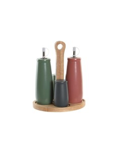 Set de pansement DKD Home Decor 19 x 16 x 22,5 cm Naturel Rose Bois d'hévéa Blanc Vert Grès