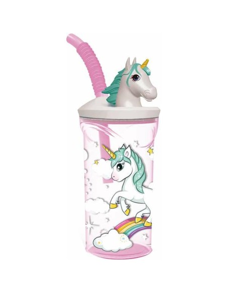 Verre avec Paille Stor Unicorn Rainbow Rose (360 ml)