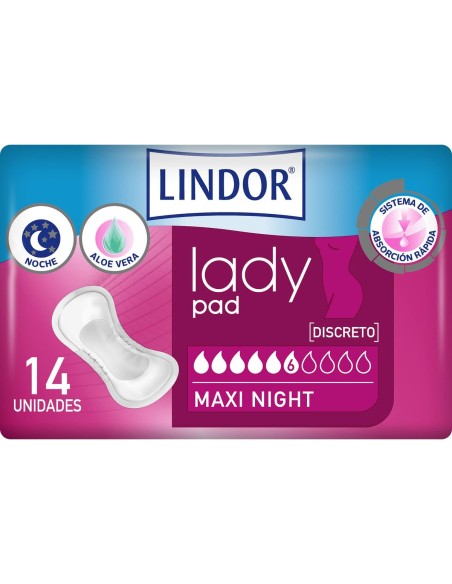 Compresses pour Incontinence Lindor Lady Pad Maxi Nuit 14 Unités