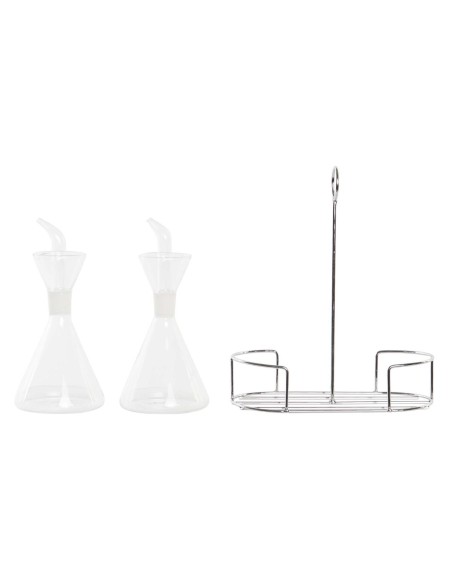 Ensemble salière et poivrier DKD Home Decor 200 ml 19,5 x 10 x 23,5 cm Métal Transparent 2 Unités Verre Borosilicaté