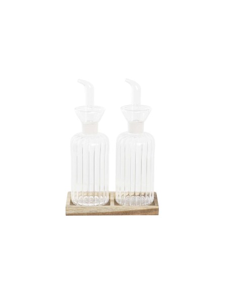 Ensemble salière et poivrier DKD Home Decor 250 ml 14 x 7,5 x 21 cm Naturel Transparent Acacia Verre Borosilicaté