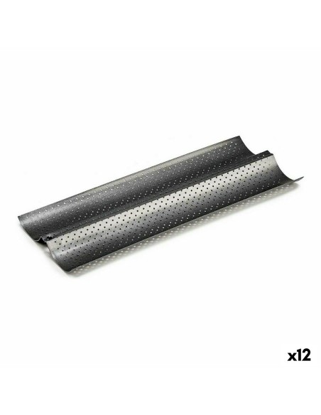 Moule pour Baguettes Kinvara CK62863-21 Gris foncé Métal Acier au carbone 16 x 2,5 x 38 cm Pain (12 Unités)