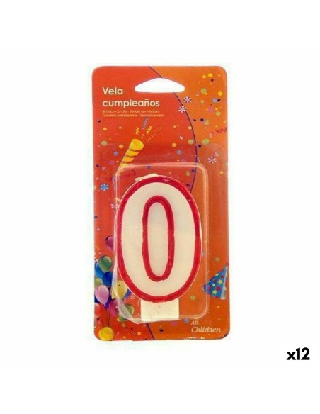 Bougie Anniversaire Numéro 0 Blanc Rouge (12 Unités)