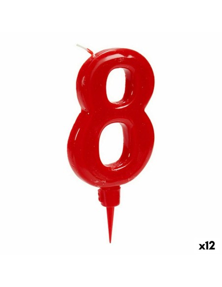 Bougie Rouge Anniversaire Numéro 8 (12 Unités)