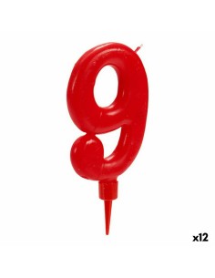 Bougie Anniversaire Rouge Numéro 9 (12 Unités)