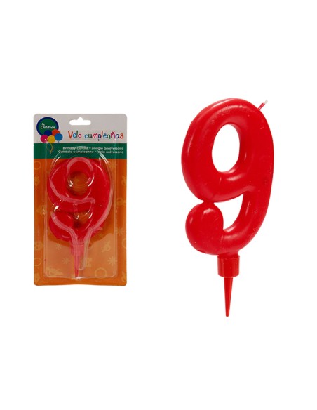 Bougie Anniversaire Rouge Numéro 9 (12 Unités)