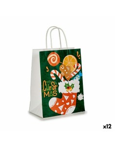 Sac en papier Krist+ K-70-26 Vert Chaussette de Noël (12 Unités)